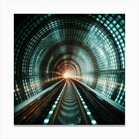 A view of a futuristic, illuminated tunnel, representing the life of technology. Canvas Print