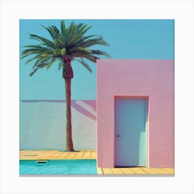 Pink House With Palm Tree 1 Canvas Print