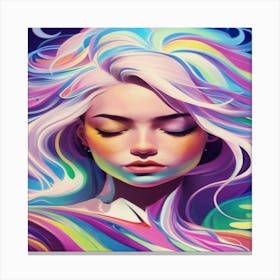 Elegant Woman Face With Rainbow Hair 1 Canvas Print