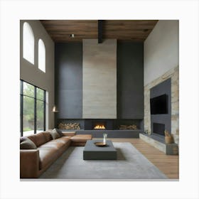 Modern Living Room With Fireplace 1 Canvas Print