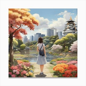 A Girl In The Garden Osaka Castle Park Japan Art Print2 Canvas Print