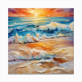 Seashore. Sand, waves, sunset and summer oil colors.2 Canvas Print