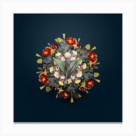 Vintage Peliosanthes Teta Flower Wreath on Teal Blue n.0074 Canvas Print