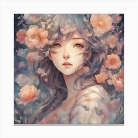 Anime Girl With Flowers 1 Canvas Print