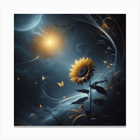 Sunflower In The Night Sky Canvas Print