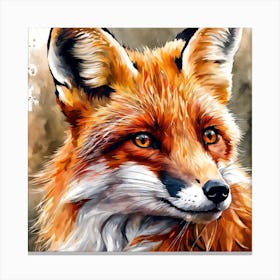 Cute Fox Portrait Painting (2) Canvas Print