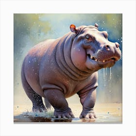 Beautiful Hippo Running Wildlife Lover Canvas Print