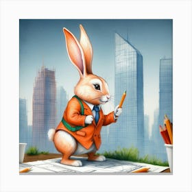 Rabbit With Pencil 1 Canvas Print