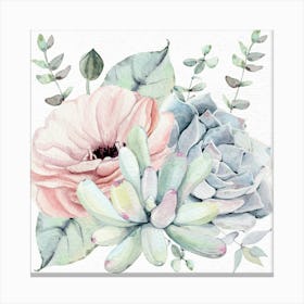 Summer Succulents Watercolor Painting Canvas Print