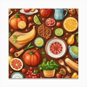 Seamless Pattern With Fruits And Vegetables Canvas Print