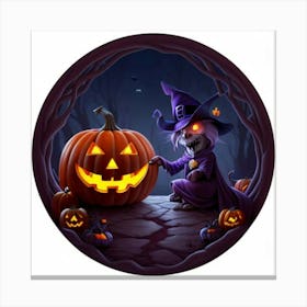 Witch And Pumpkin Canvas Print