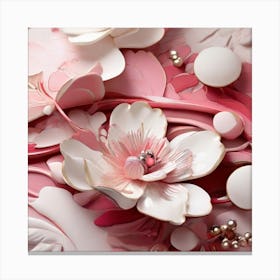 Pink Flowers And Pearls Canvas Print