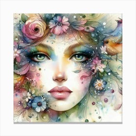 Watercolor Of A Woman With Flowers 15 Canvas Print