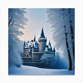 The snow castle in the snowy forest Canvas Print