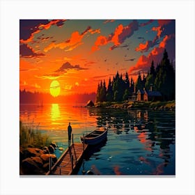 Sunset On The Lake,Beautiful sea landscape with water and nature Canvas Print