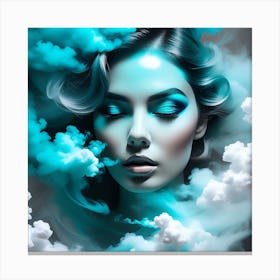 Woman Covered In Cyan Clouds Canvas Print