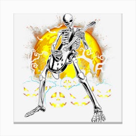 Halloween Funny Skeleton Playing Guitar Pumpkin Vibes Canvas Print