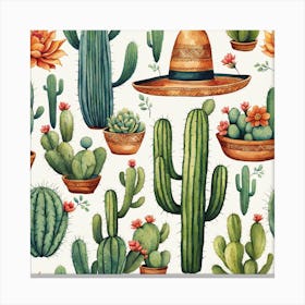 Watercolor Cactus Pattern Canvas Print