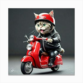 Cat Riding Red Scooter 1 Canvas Print