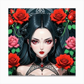 Gothic Girl With Roses 2 Canvas Print