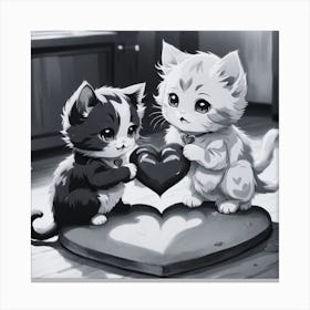 Cute Kittens Holding A Heart 1 Canvas Print