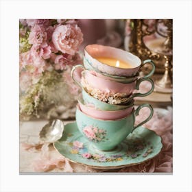 Teacups And Flowers Canvas Print