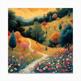 Vibrant Colorful Walkway Filled With Nature Canvas Print