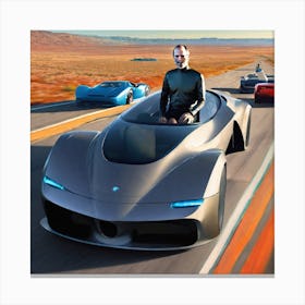 Steve Jobs Driving Futuristic Car Canvas Print