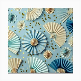 Paper Fans On Blue Background Canvas Print