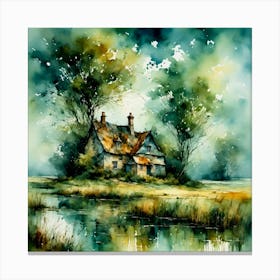 a cottage on the river Canvas Print