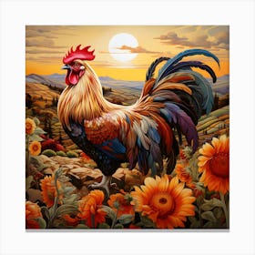 Rooster In Sunflowers Canvas Print