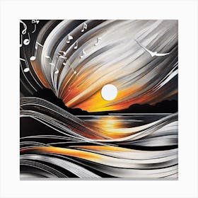 Sunset With Music Notes 6 Canvas Print