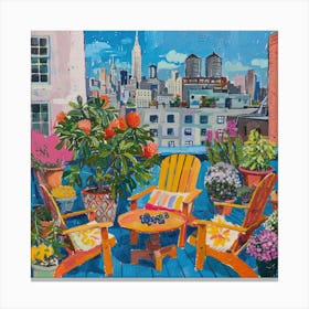 Rooftop Garden New York Series. Style of David Hockney 3 Canvas Print