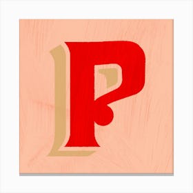 Vintage Sign Red P Typography Square Canvas Print