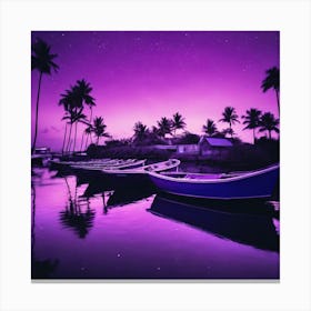 Purple Sky With Palm Trees Canvas Print