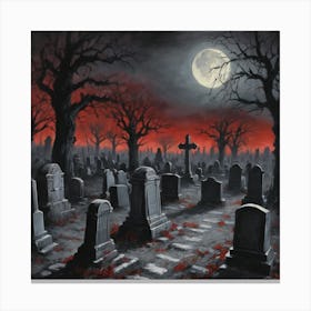 Graveyard At Night Canvas Print