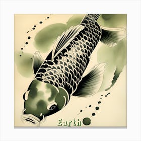 Earth Koi, Nature Elements, set of 4, Japanese Monochromatic Watercolor Hunter Green Canvas Print