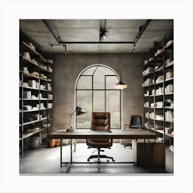 Office With Bookshelves Canvas Print