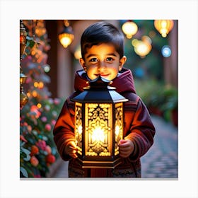 Boy Holding A Lantern Canvas Print