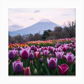 Tulips In Front Of Mount Fuji 1 Canvas Print