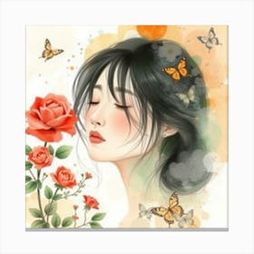 Asian Girl With Butterflies Leinwandbild