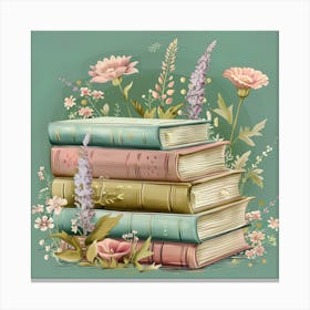 Wildflower Antique Books And Flowers 3 Canvas Print