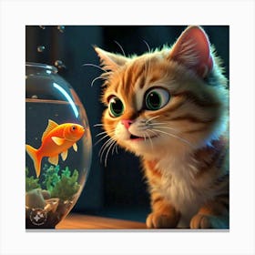 Cat watching Fish in Fish Bowl 2 Canvas Print