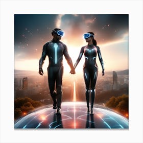 Futuristic Couple Holding Hands 1 Canvas Print