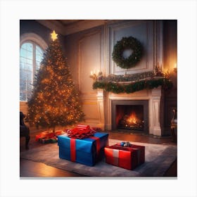 Christmas Tree In The Living Room 34 Canvas Print