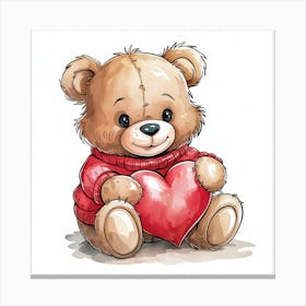 Teddy Bear With Heart Canvas Print