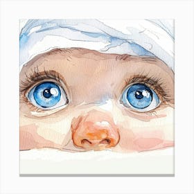 Watercolor Of A Baby With Blue Eyes Canvas Print