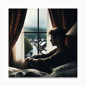 Man Looking Out Window Canvas Print