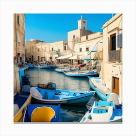 Small Fishing Boats In An Italian Harbour Canvas Print