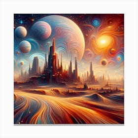Futuristic City,a surrealistic painting of Star Wars planets Canvas Print